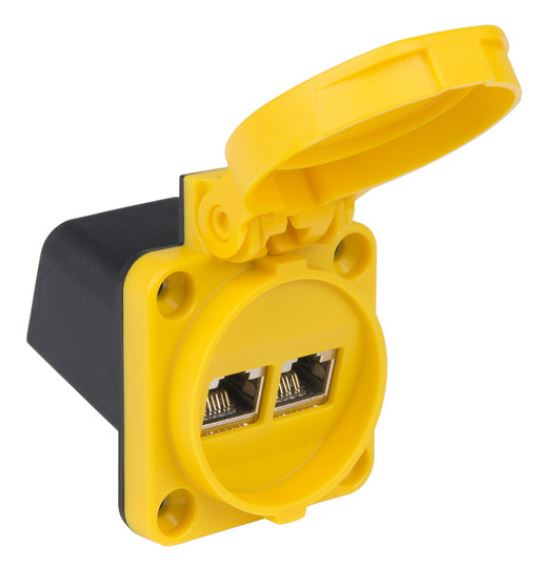 Datenanbaudose mit Deckel gelb 2xCAT6, RJ45-Module