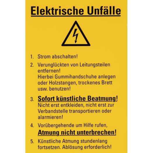 Aushang "Elektrische Unfälle"