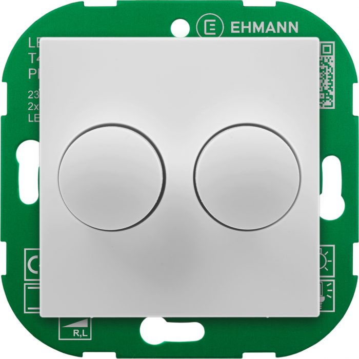 LED Unterputz-Doppeldimmer T42.57, Phasenabschnitt, mit Zentralplatte 55x55mm, RAL 9016