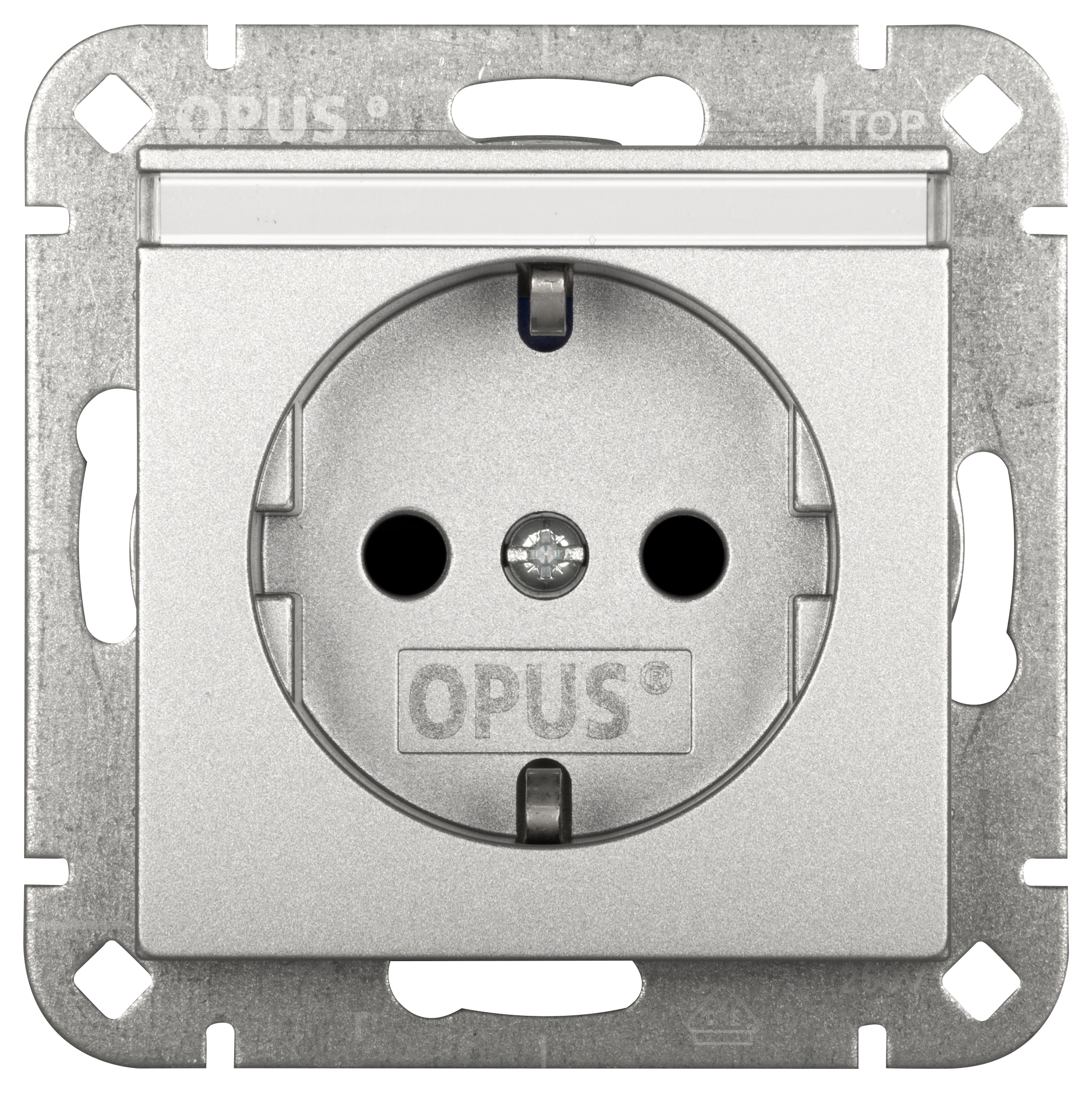 Schutzkontakt-Steckdose Premium mit Beschriftungsfeld alu-silber-seidenglanz OPUS 55