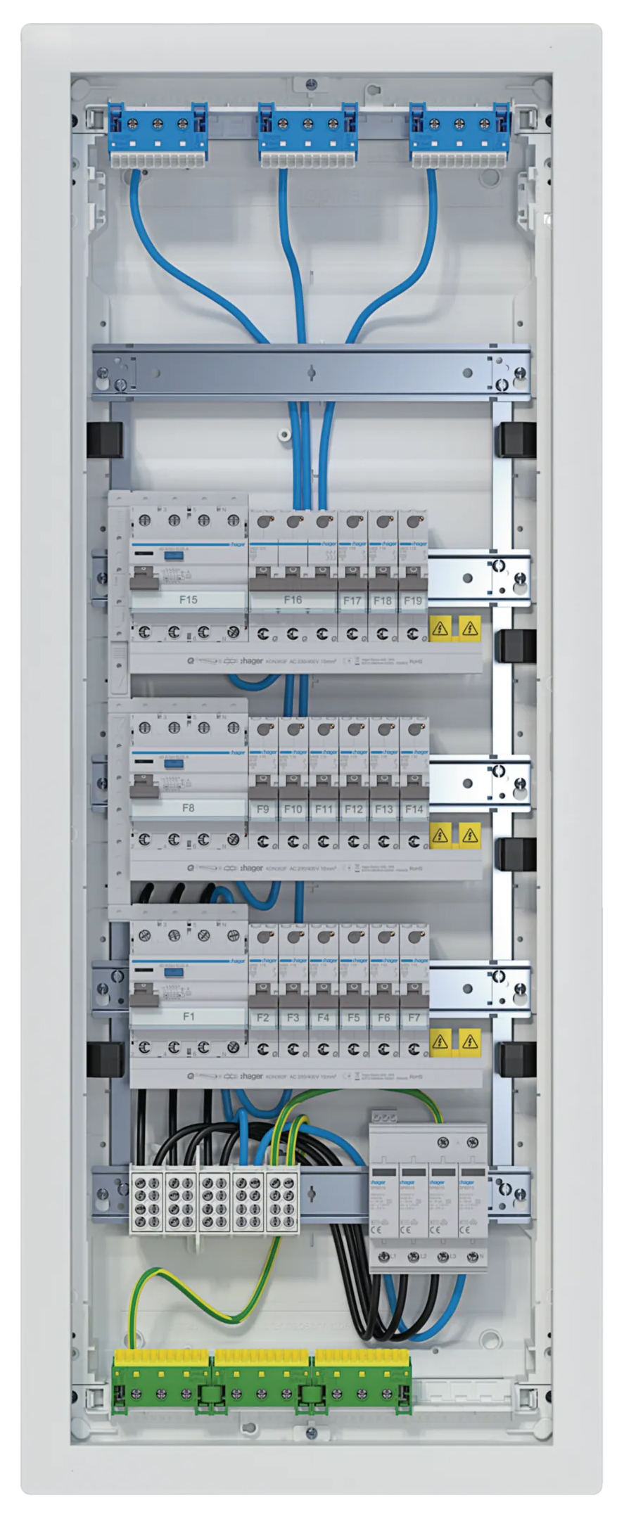 Kleinv.,volta,UPV,4x12PLE,IP30,bestückt u. verdrahtet,2 FI-Kreise,Übersp.ableit