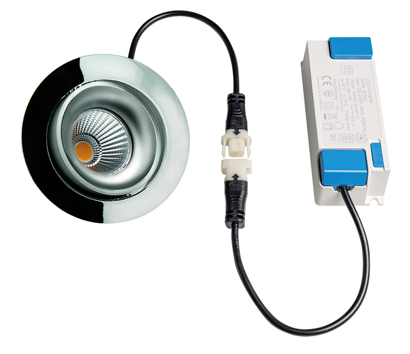 DELUNA Plug & Play Alu-Druckguss-Einbaustrahler mit LED-Leuchtmittel, rund, 6 W, chrom