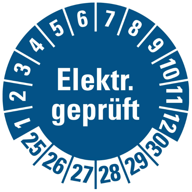 Plakette "Elektrisch geprüft" 25-30, blau, 20mm (Bogen=10 )