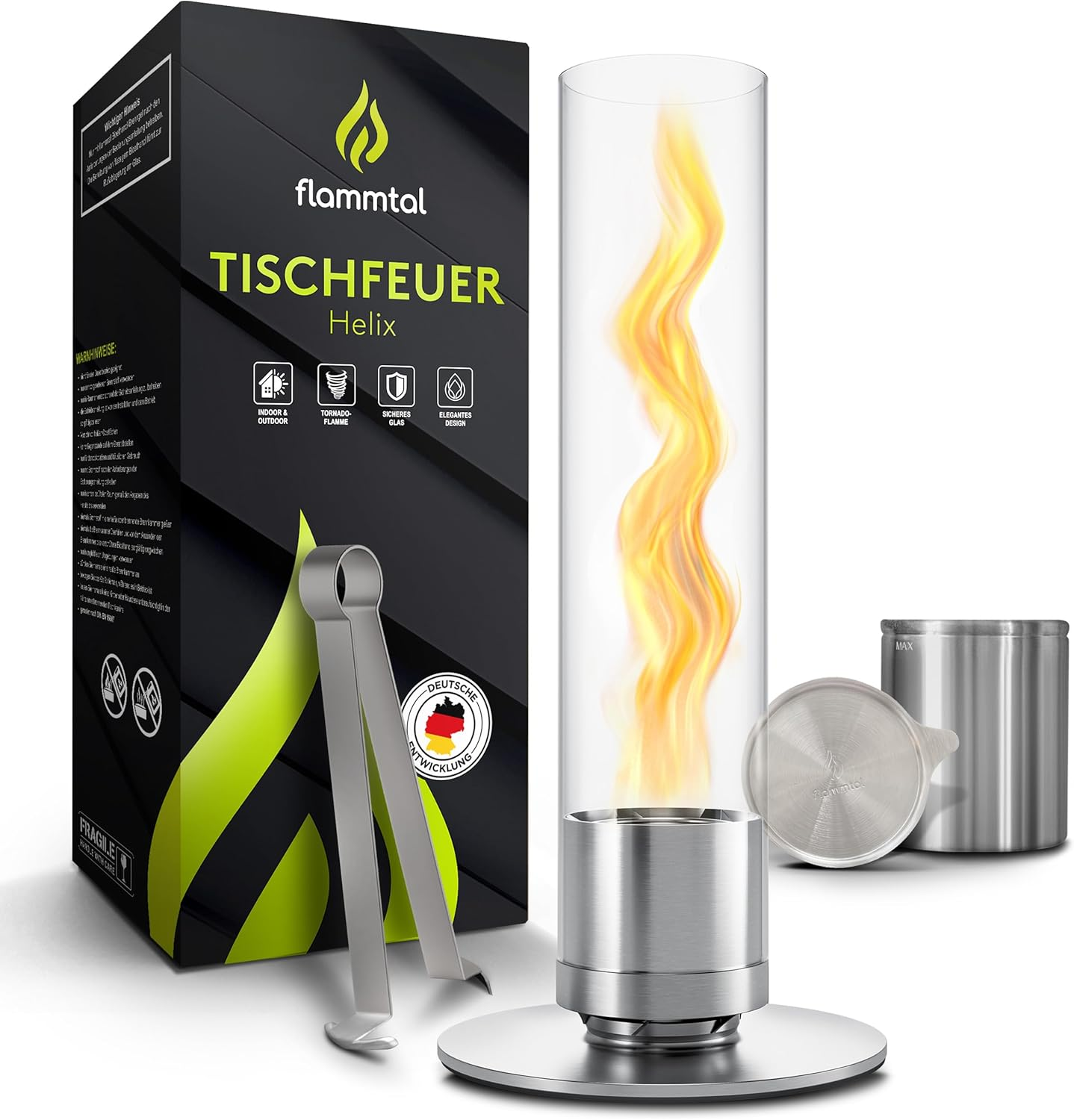 Flammtal Tischfeuer mit Flammenwirbel, Bioethanol-Tischkamin, B