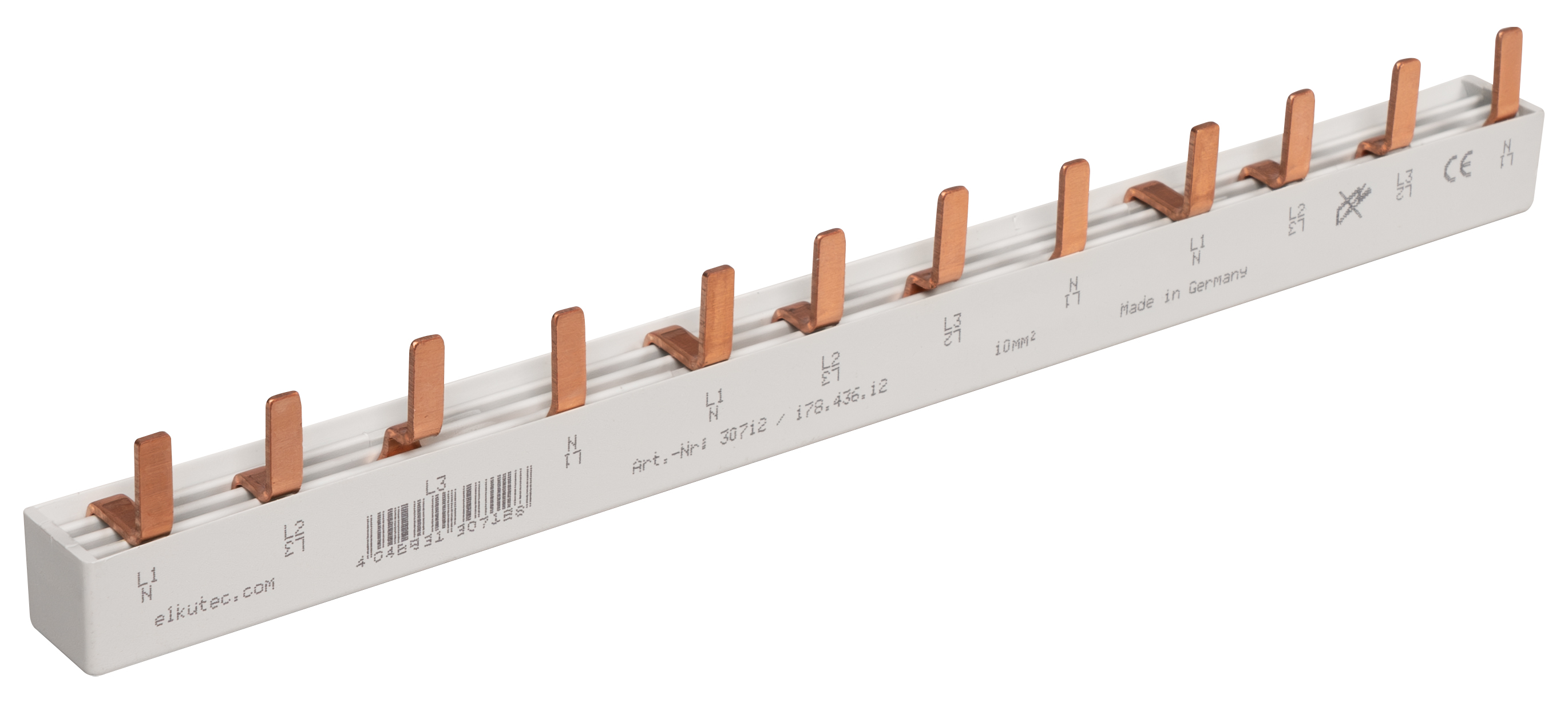 4-Phasen Stiftschiene, L-Ausführung, geschlossen 3 x 4 Pole, 210 mm lang