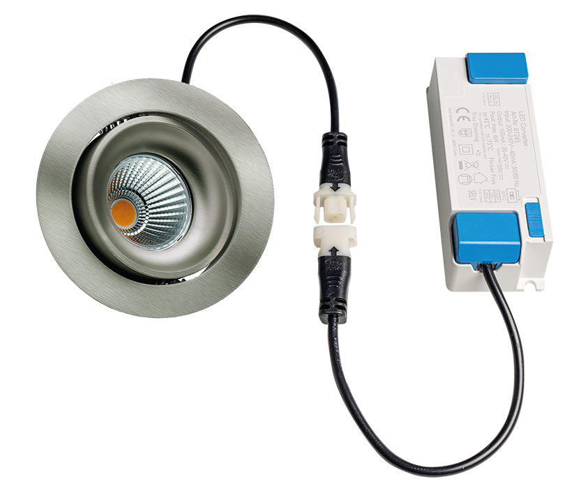 DELUNA Plug & Play Alu-Druckguss-Einbaustrahler mit LED-Leuchtmittel, rund, 6 W, eisen gebürstet