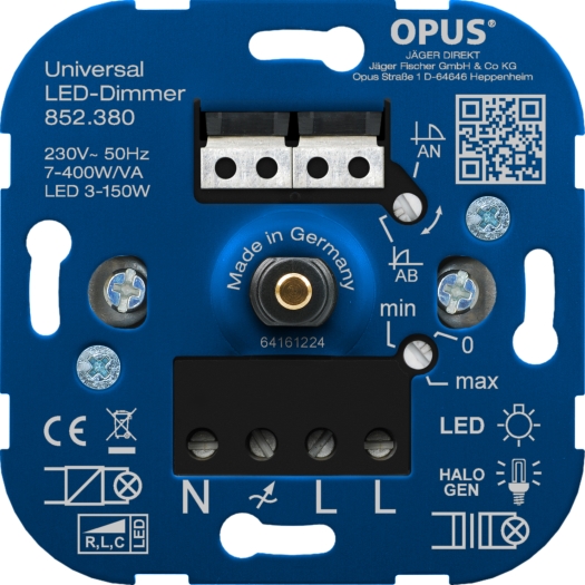 Universal-Dimmer für LED-, Glüh- und Halogenlampen mit Nullleitererkennung 7-400  VA / LED 3 - 150 W OPUS