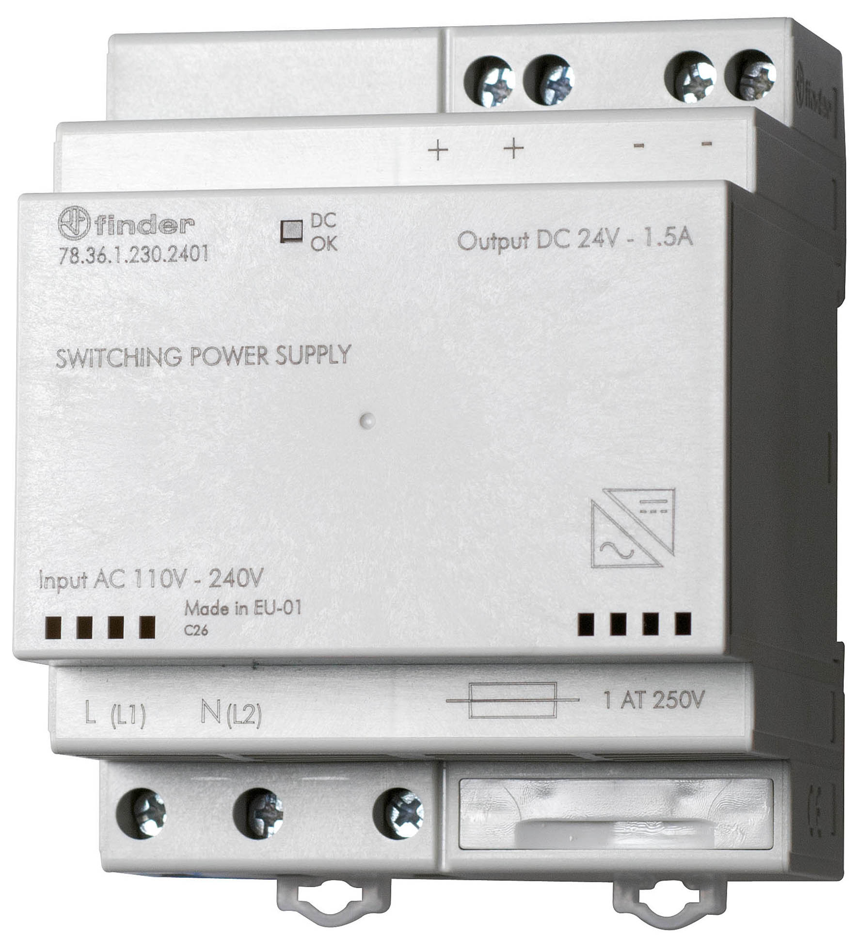 Schaltnetzteil für Reiheneinbau, Eingang 110-240 V AC oder 220 V DC, Ausgang 36 W 24 V DC