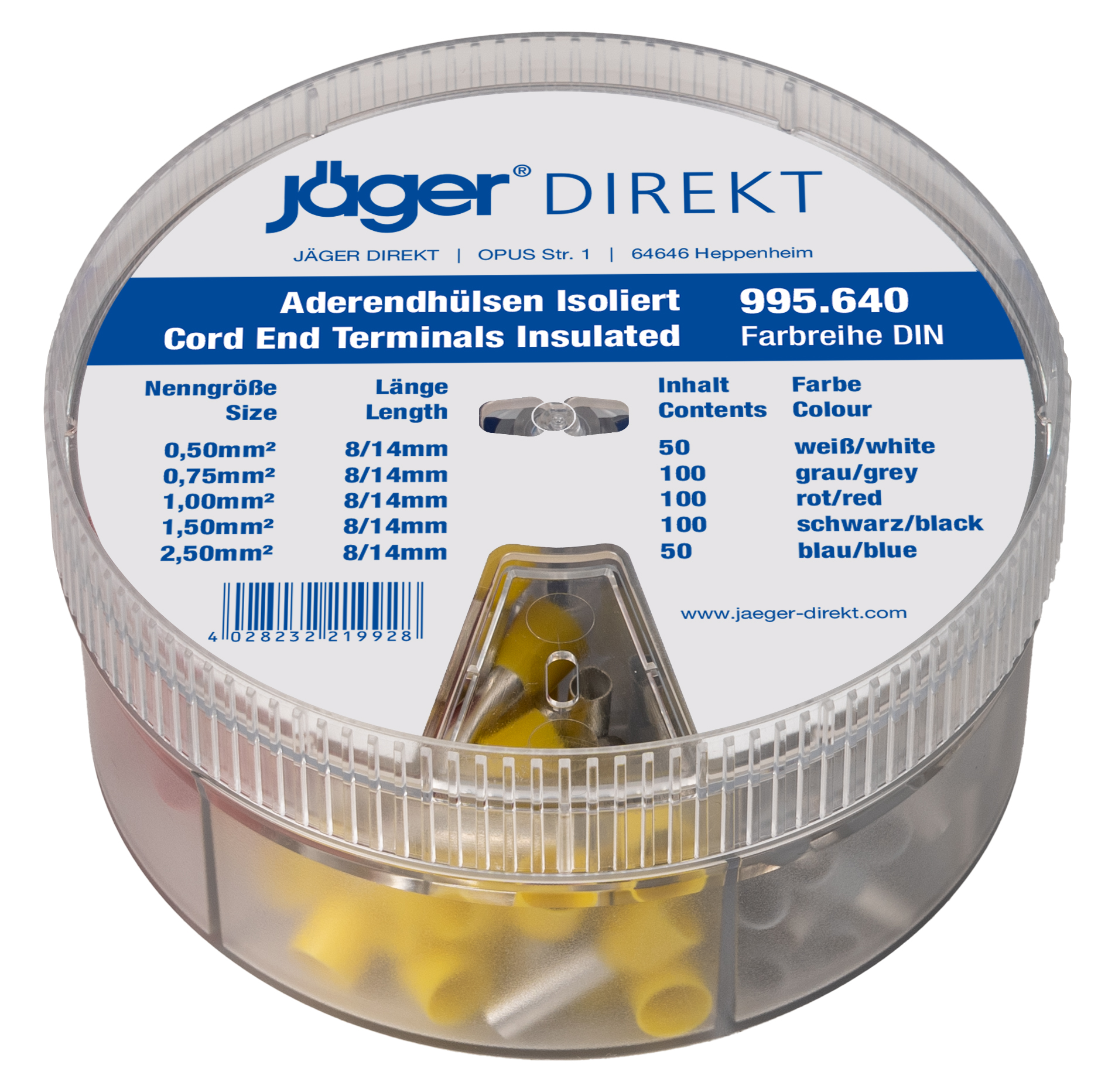 Sortimentsbox mit isolierten Aderendhülsen 0,5 - 2,5 mm²