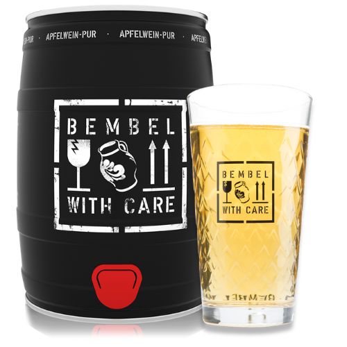BEMBEL-WITH-CARE Apfelweinfass Fass 5L + Gerriptes Apfelwein-Glas 0,5 L 