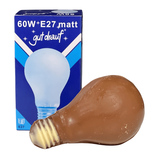 Schokoladen-Glühlampe 70 g in Glühlampenschachtel