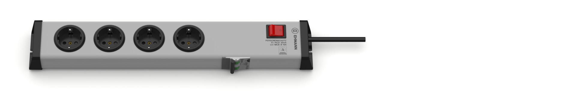 FI- Steckdosenleiste 4-fach mit Schalter, 3m Zuleitung