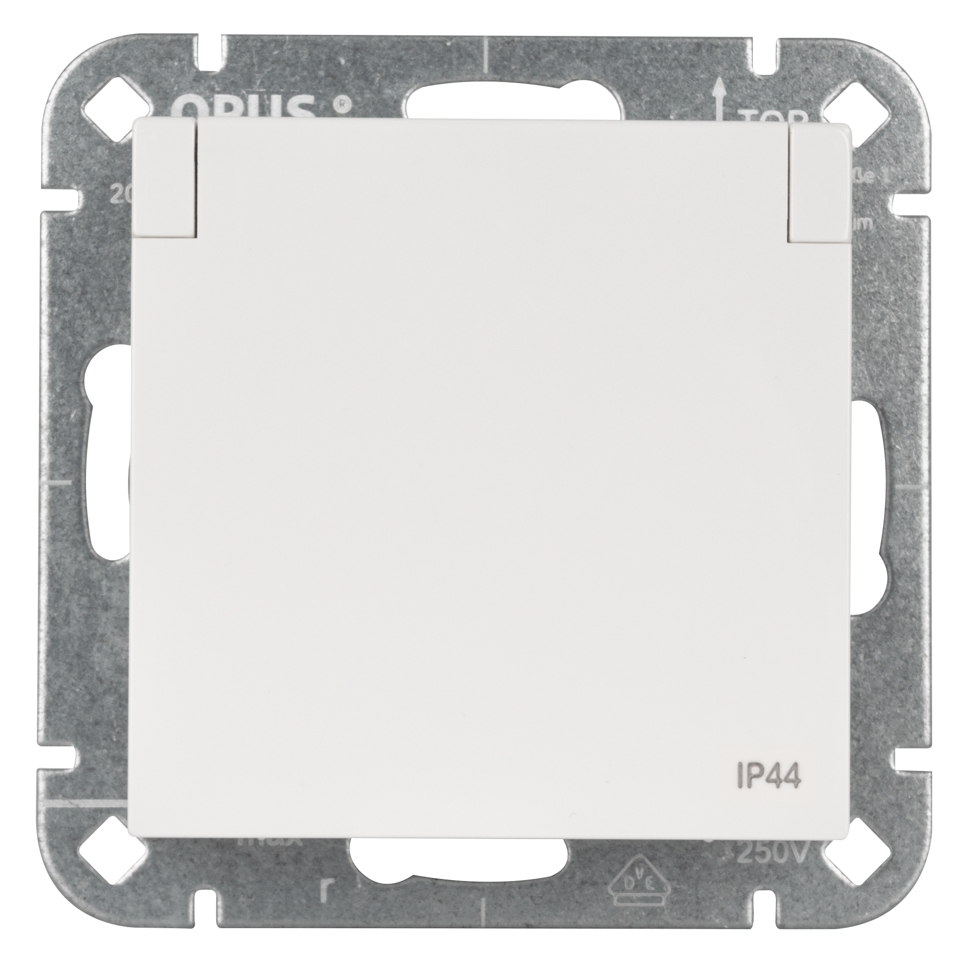 Schutzkontakt-Steckdose Premium mit Federklappdeckel und erhöhtem Berührungsschutz IP44 polarweiß-seidenglanz OPUS 55