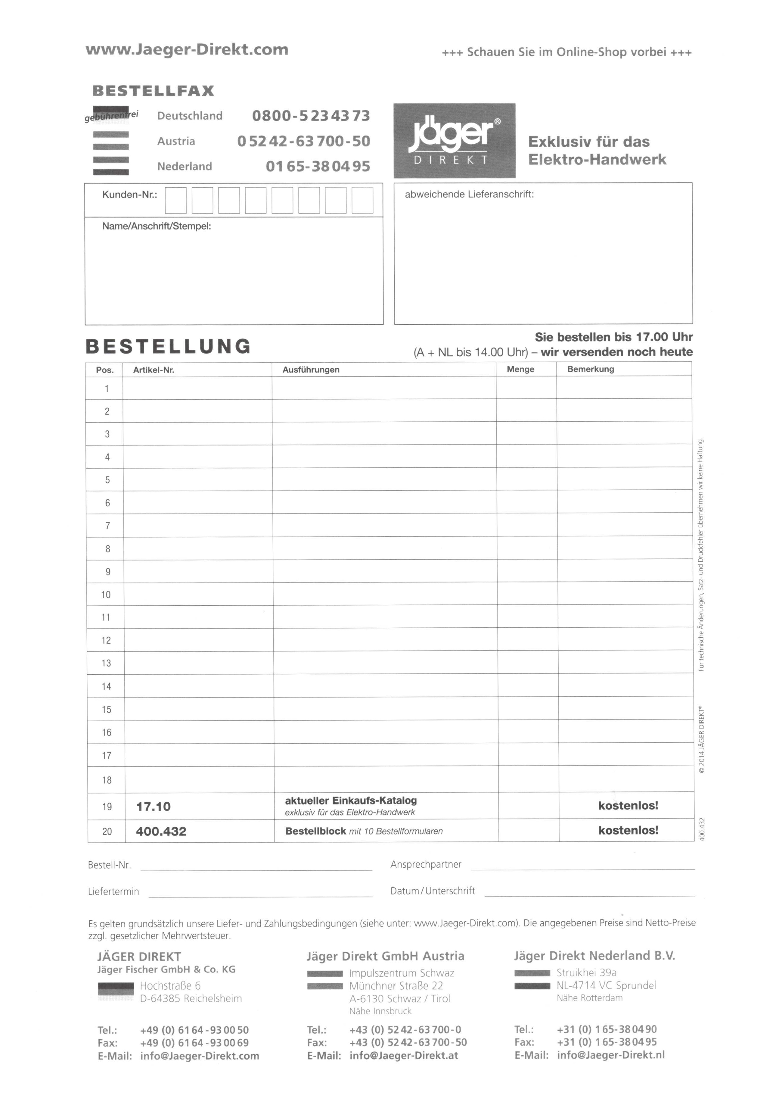 Jäger-Bestellblock DIN A4, neu 10 Blatt