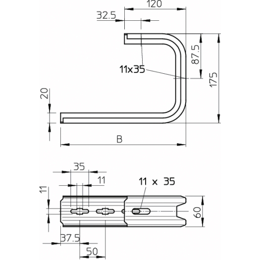 Wand- u. Deckenbügel 145mm breit, TP-Profil