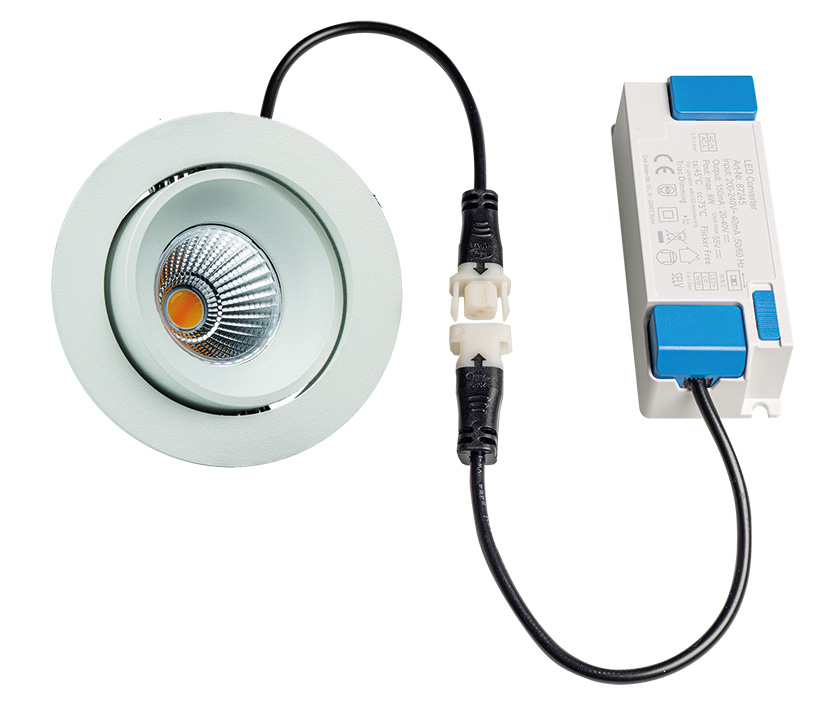 DELUNA Plug & Play Alu-Druckguss-Einbaustrahler mit LED-Leuchtmittel, rund, 6 W, weiß matt