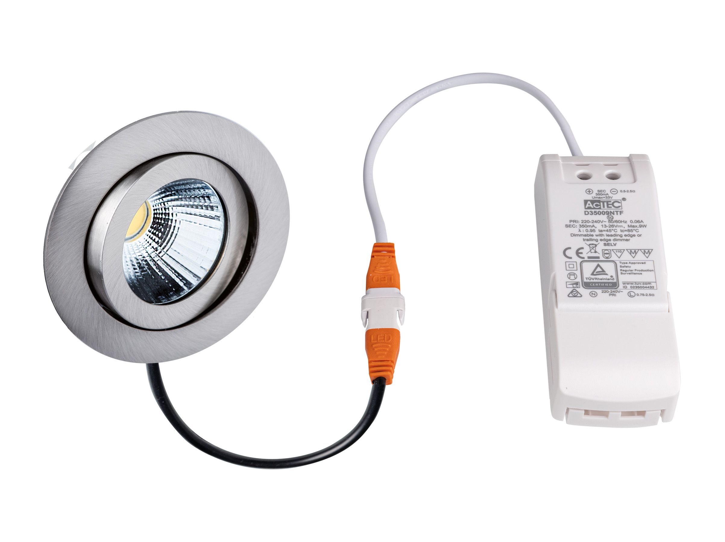 DELUNA Plug & Play Alu-Druckguss-Einbaustrahler mit LED-Leuchtmittel, rund, 8 W, eisen gebürstet