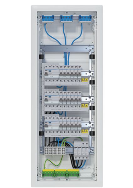 Kleinv.,volta,UPV,5x12PLE,IP30,bestückt u. verdrahtet,3 FI-Kreise,Übersp.ableit